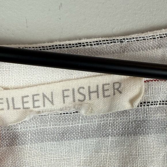 Eileen Fisher Organic Linen Tunic Top XL Striped Poncho Kaftan Beach Coastalcore - Picture 6 of 8
